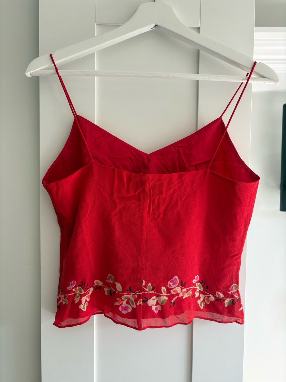 Vintage Silk Red Floral-Embroidered Spaghetti Strap Camisole - Picture 2 of 4